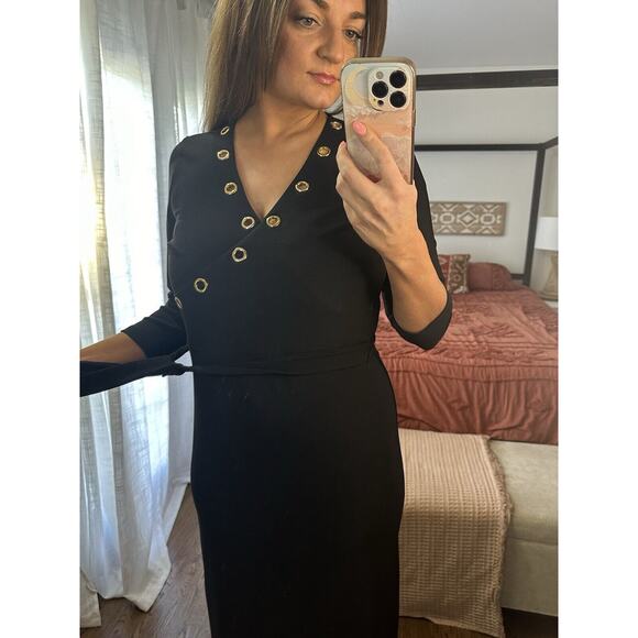 NWT Boston Proper Size Small Black 3/4 Sleeve Gold Grommet Maxi Dress - Picture 6 of 12